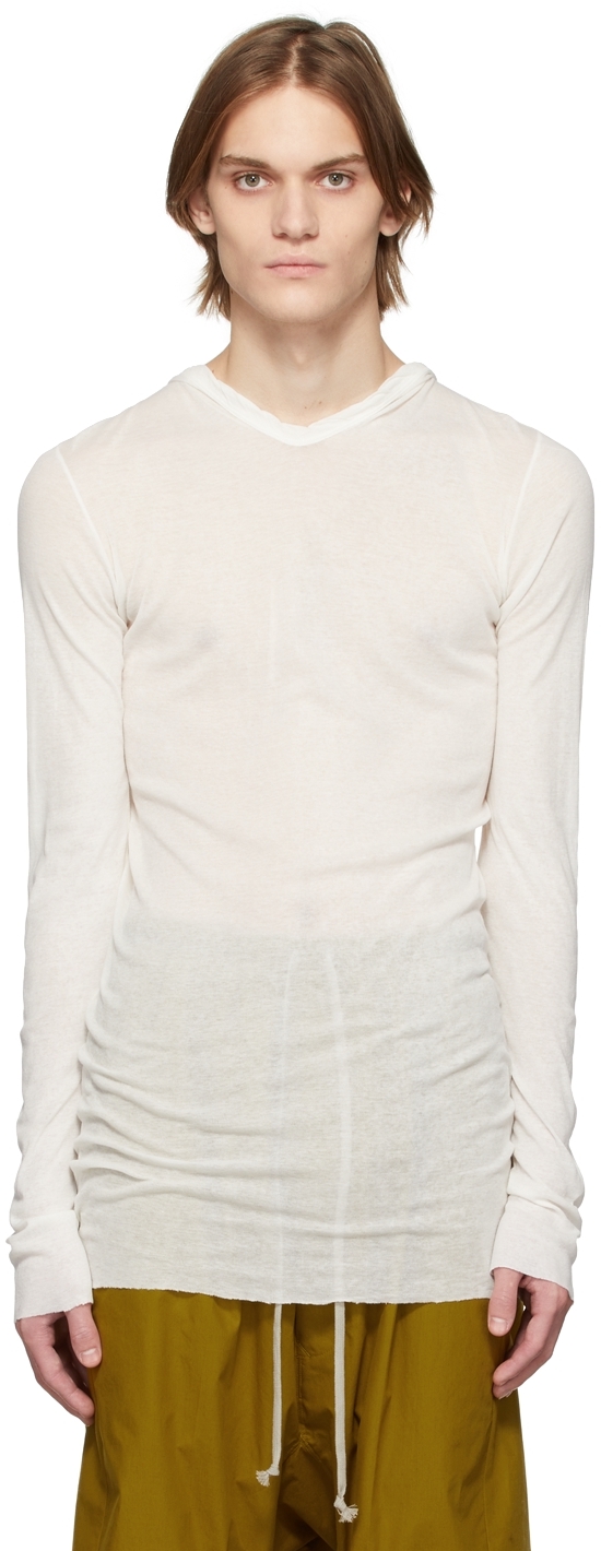 White Jersey Hoodie by Rick Owens on Sale