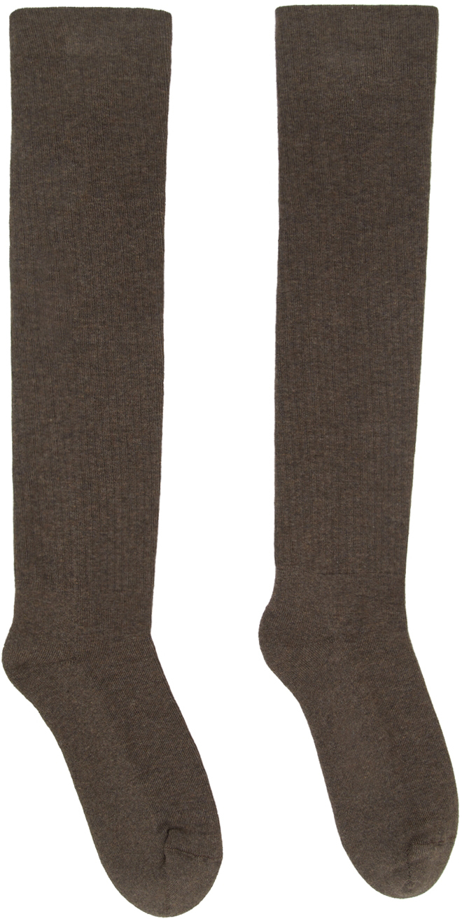 Brown Cotton Mid-Calf Socks