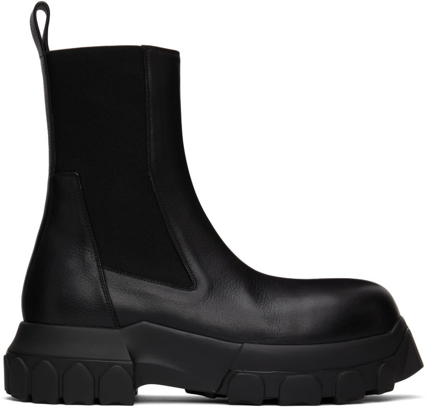 Black Beatle Bozo Tractor Boots by Rick Owens on Sale