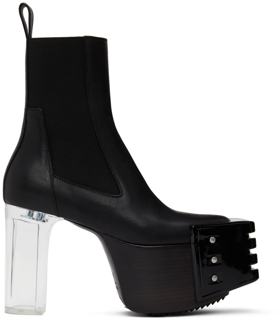 Rick Owens Black Grilled Platform Boots | Smart Closet