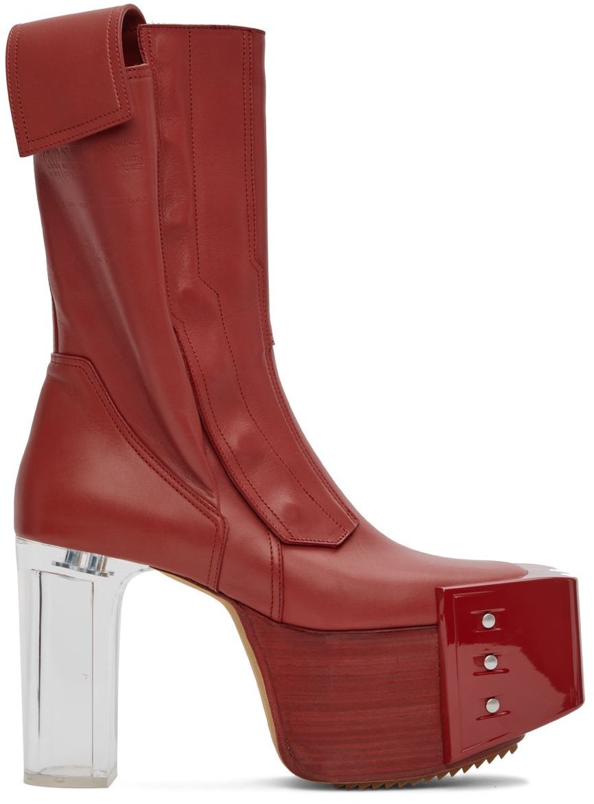 Rick Owens Red Platform Fogpocket Chelsea Boots In 730