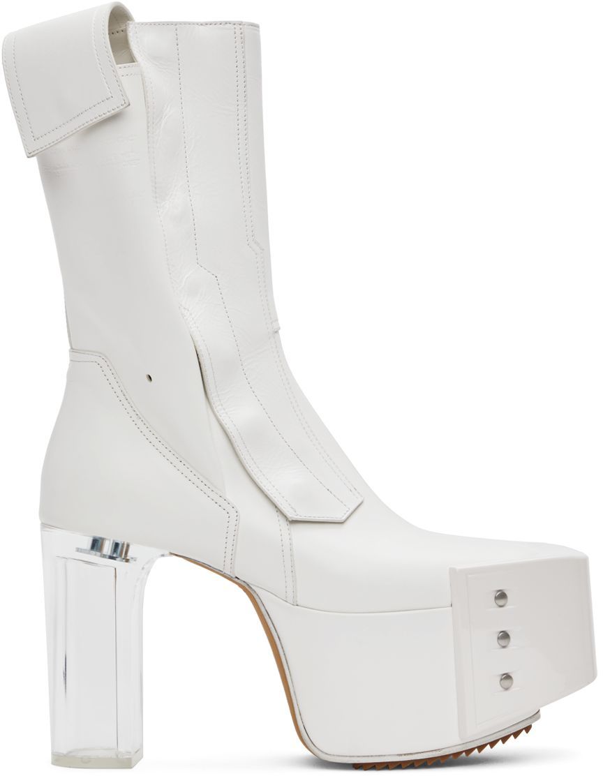 Rick Owens White Platform Fogpocket Chelsea Boots In 110 Chalk