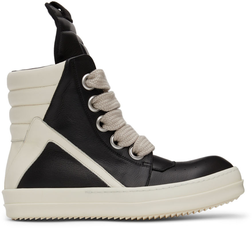 Rick Owens And White Geobasket High Top Leather Sneakers In Black ...
