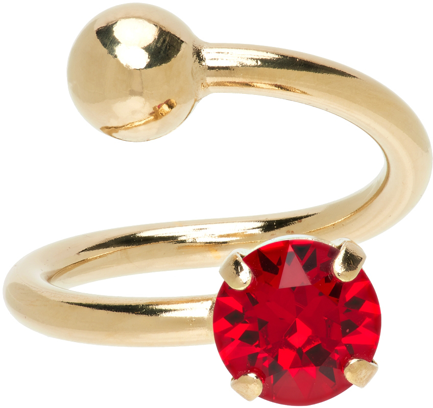 Justine Clenquet SSENSE Exclusive Gold & Red Val Ring