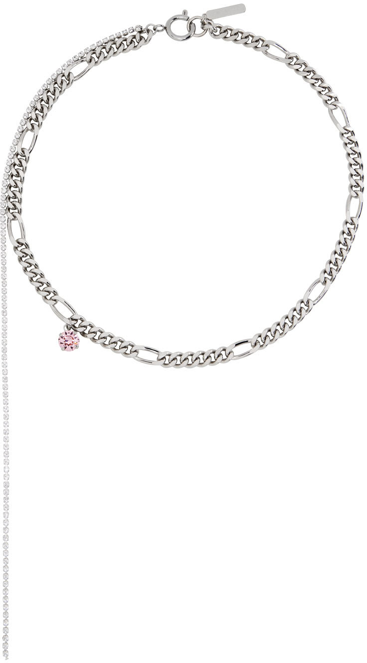 Justine Clenquet SSENSE Exclusive Silver & Pink Val Necklace