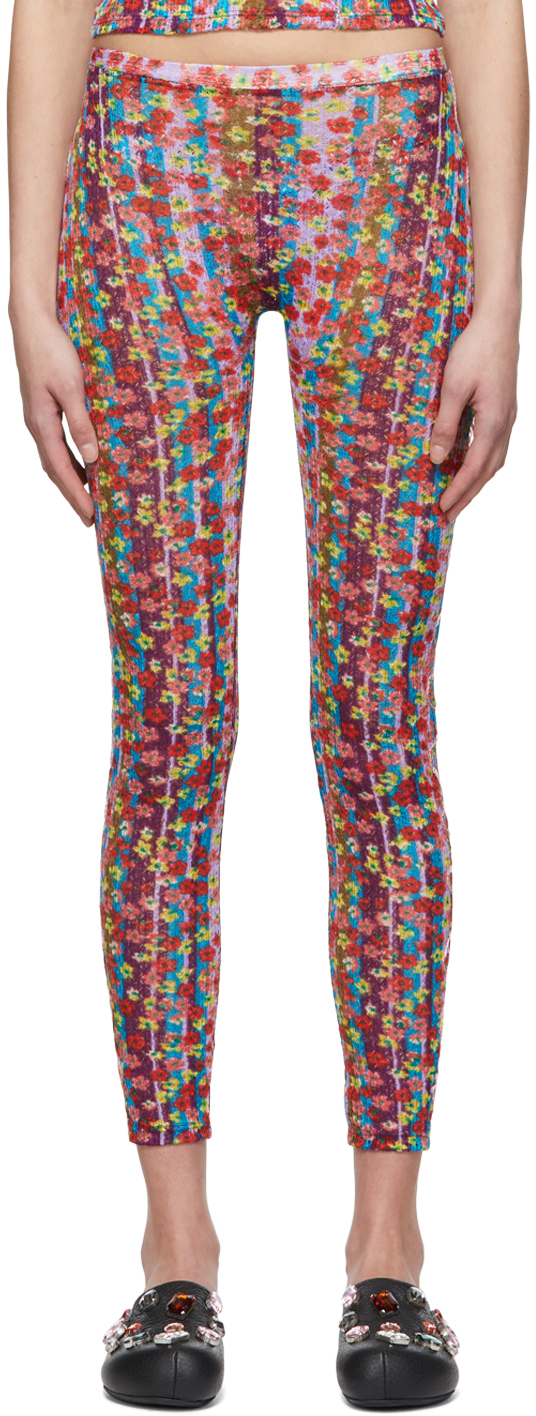 Collina Strada Multicolor Deadstock Polyester Leggings In Flower Stripe