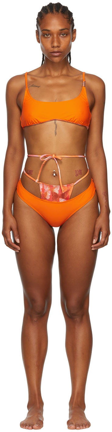 Collina Strada Ssense Exclusive Orange Recycled Nylon Bikini In Tangerine
