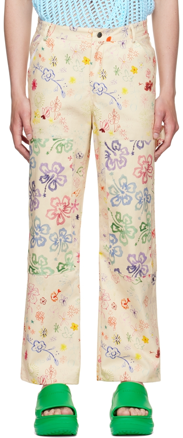 Collina Strada SSENSE Exclusive Off-White Doodle Flower Jeans