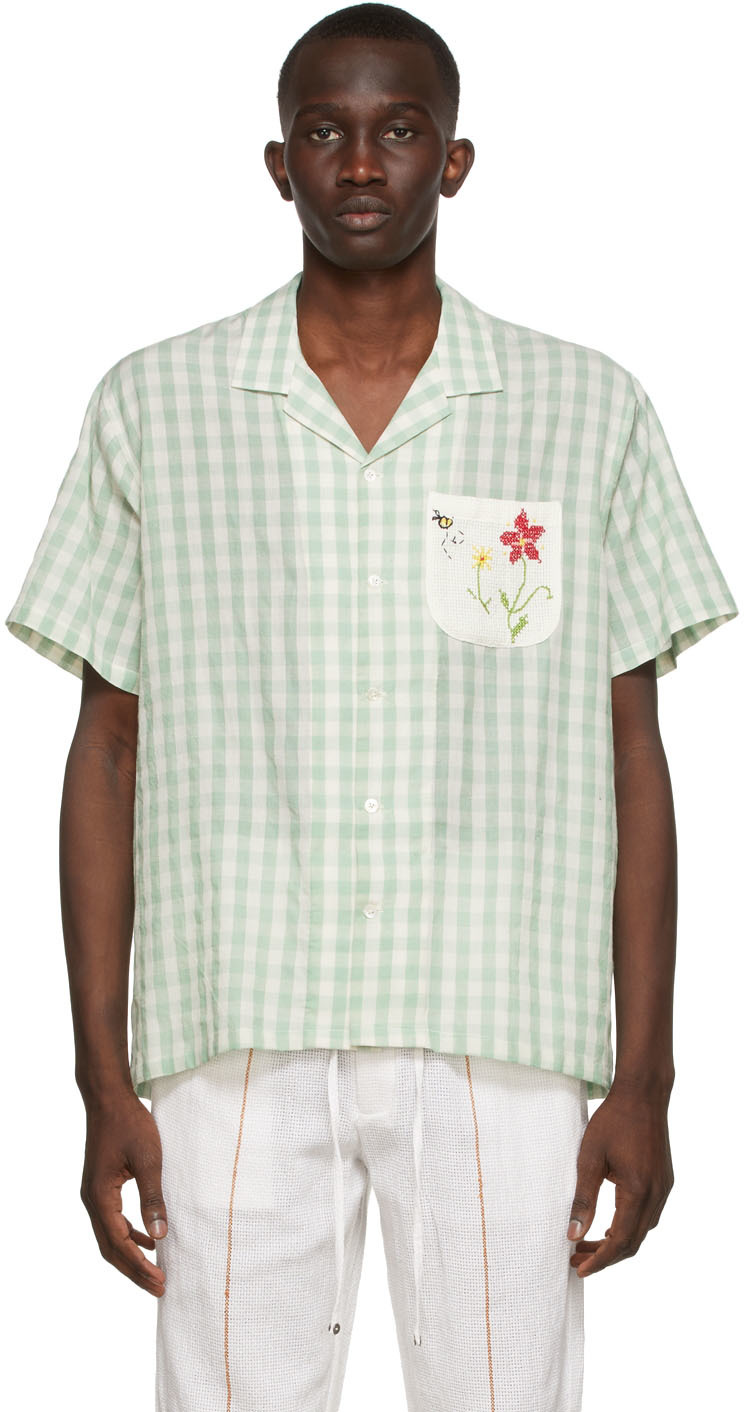 Green & Off-White Checker Shirt by HARAGO on Sale