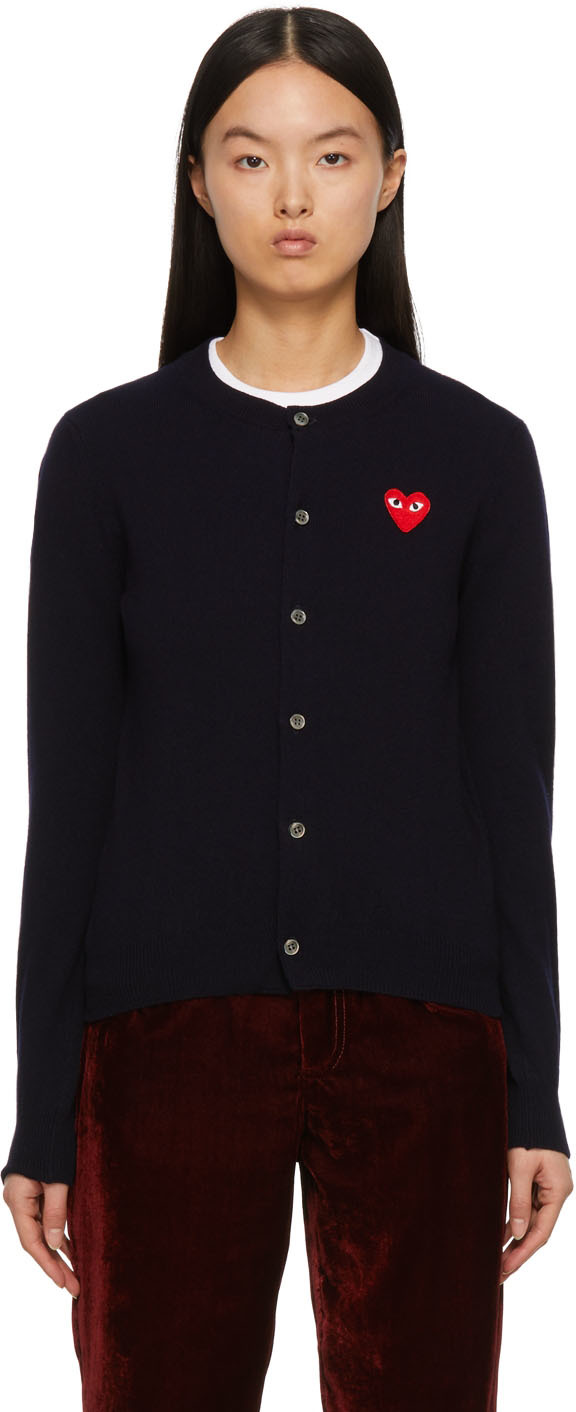 COMME des GARÇONS PLAY: Navy & Red Heart Patch Cardigan | SSENSE