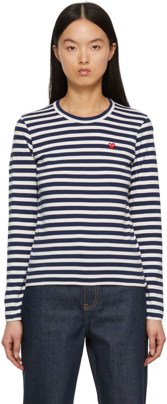 Robe T-shirt Comme Des Garçons Patchwork Marine Et Blanc – Taille S, Occasion Excellent état