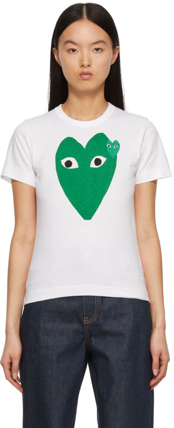 White & Green Heart Patch T-Shirt