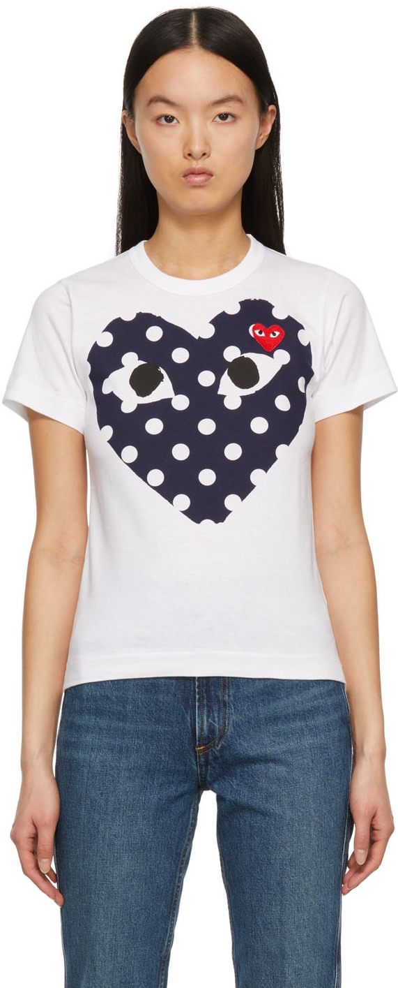 ホワイト 水玉 Big Heart Tシャツ