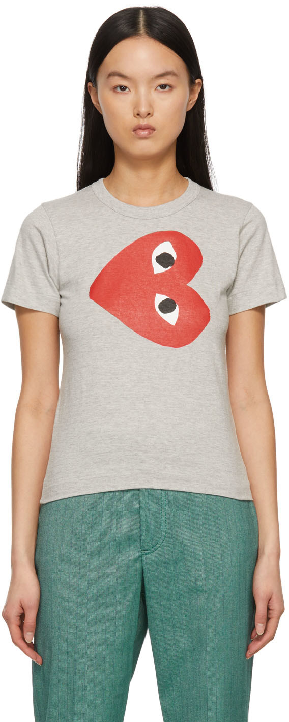 COMME des GARÇONS PLAY: Grey Sideways Heart T-Shirt | SSENSE