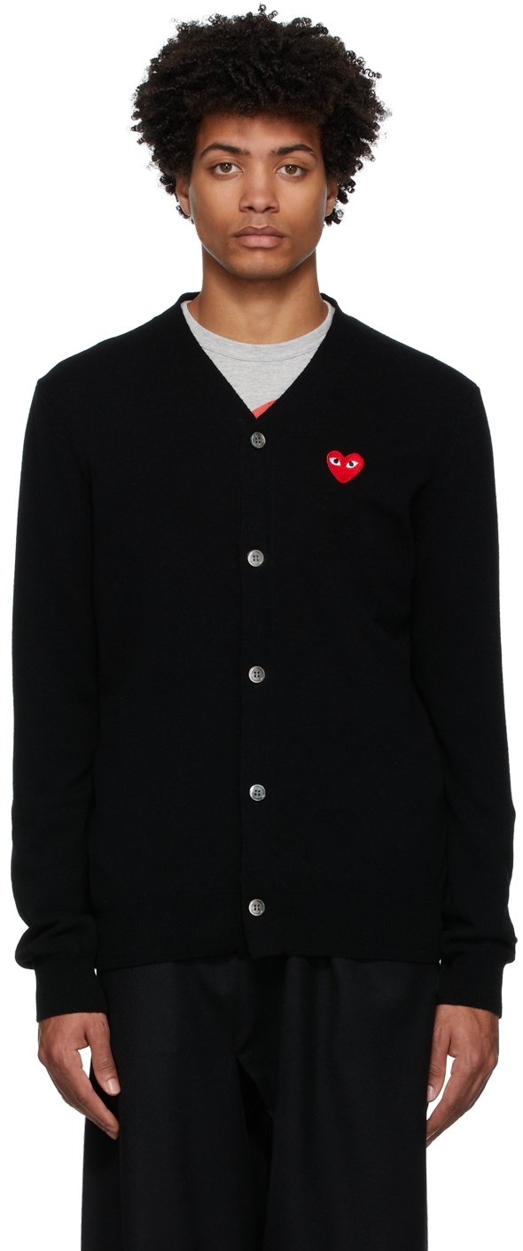 COMME des GARÇONS PLAY Black Wool Heart Patch Cardigan