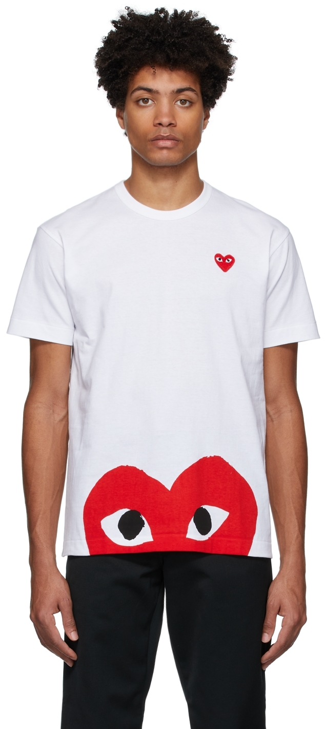 COMME des GARÇONS PLAY: White & Red Half Heart T-Shirt | SSENSE