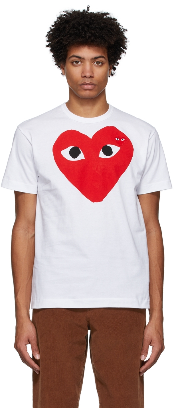 COMME des GAR ONS PLAY White Red Big Heart T Shirt SSENSE