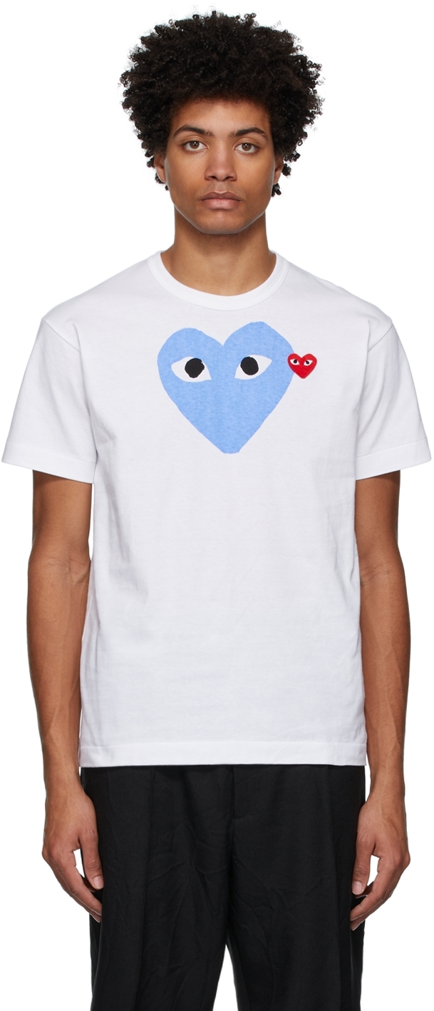 Comme des Garçons Play: White  Blue Big Heart T-Shirt | SSENSE