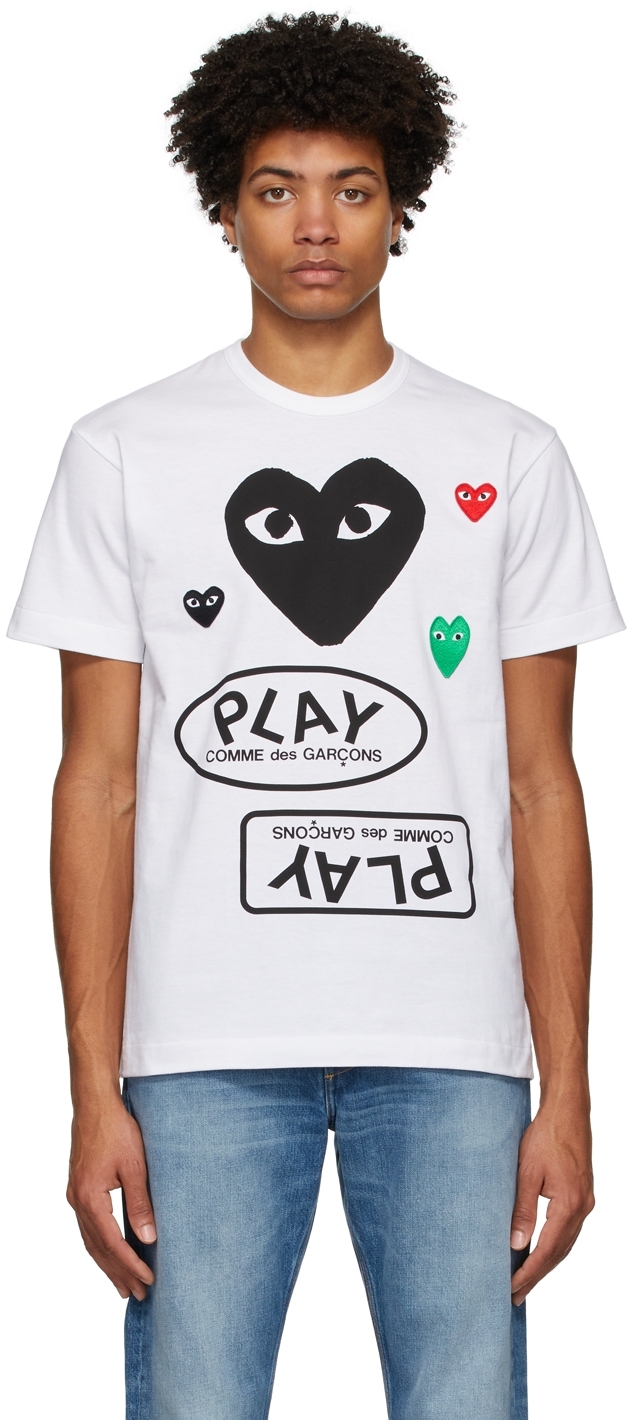 COMME des GARÇONS PLAY White 
Black Multi Logo T-Shirt