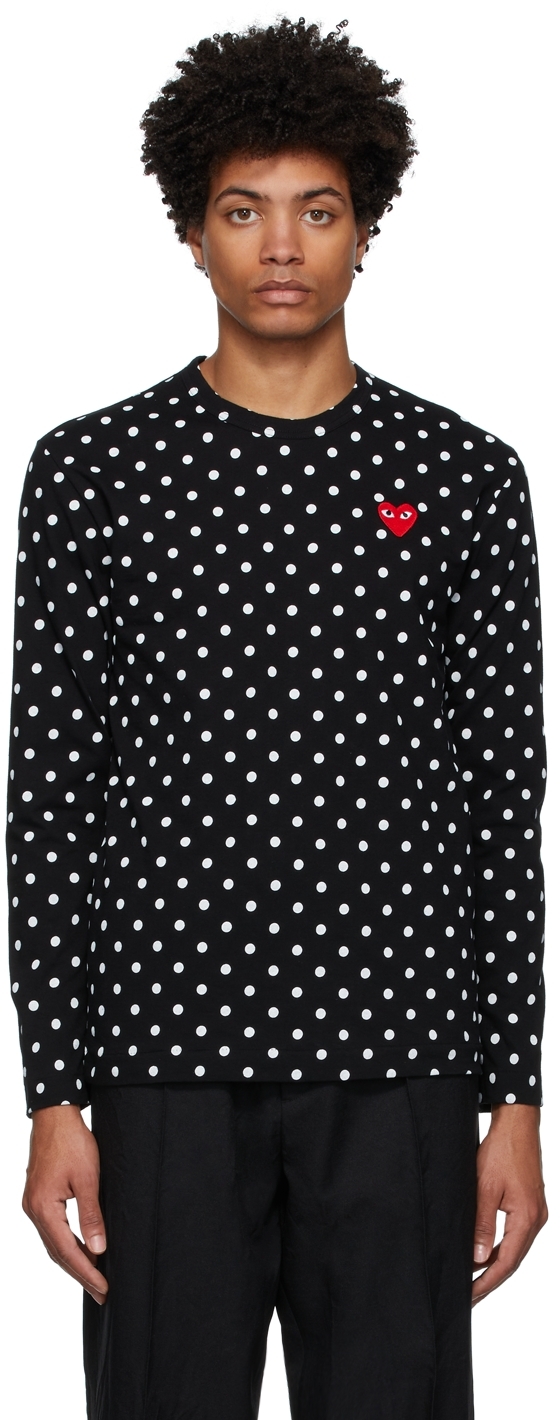 Comme des Garçons Play: Black Polka Dot Heart Patch Long Sleeve T-Shirt ...