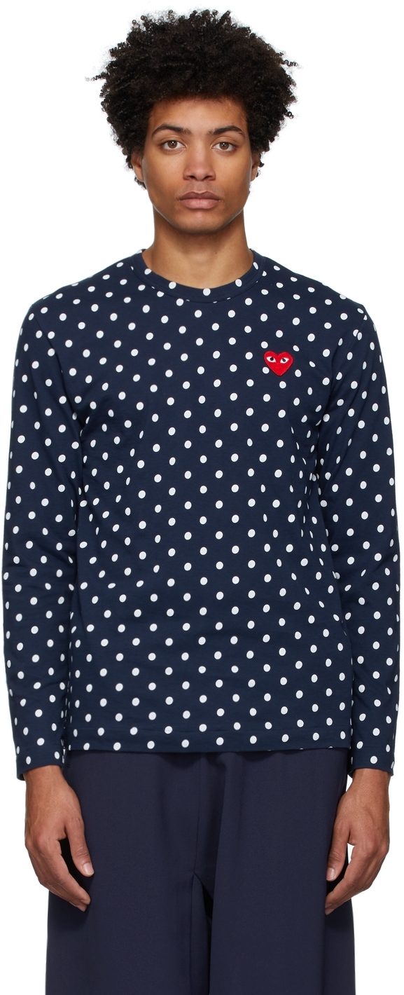 COMME des GARÇONS PLAY Navy Polka Dot Heart Patch T-Shirt