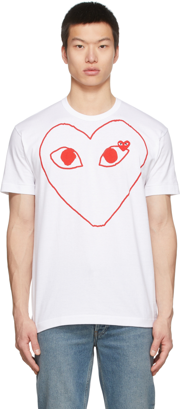 Comme Des Garcons Play Comme Des Garons Play Red White Half Heart T Shirt,  $120, SSENSE