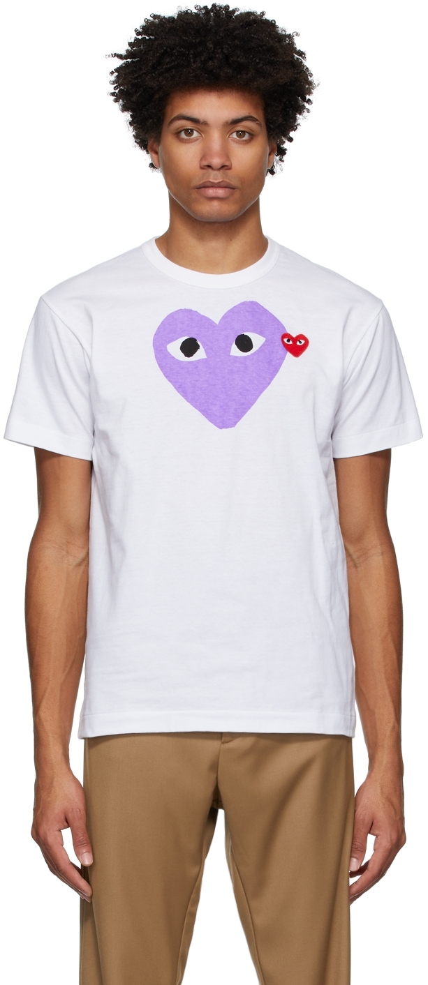 ved godt Overbevisende folkeafstemning Comme des Garçons Play: White & Purple Big Heart T-Shirt | SSENSE