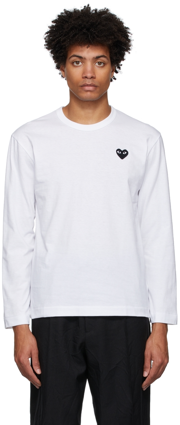 COMME des GARÇONS PLAY White & Black Heart Patch Long Sleeve T-Shirt