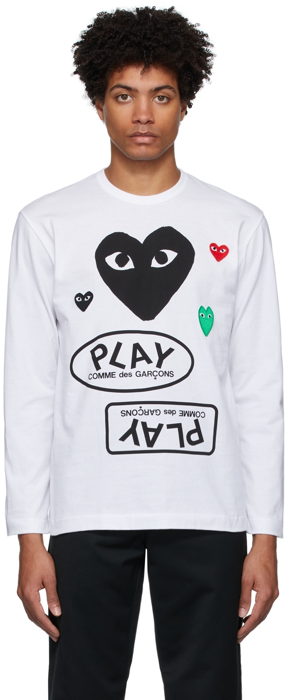 White Black Multi Logo Long Sleeve T Shirt