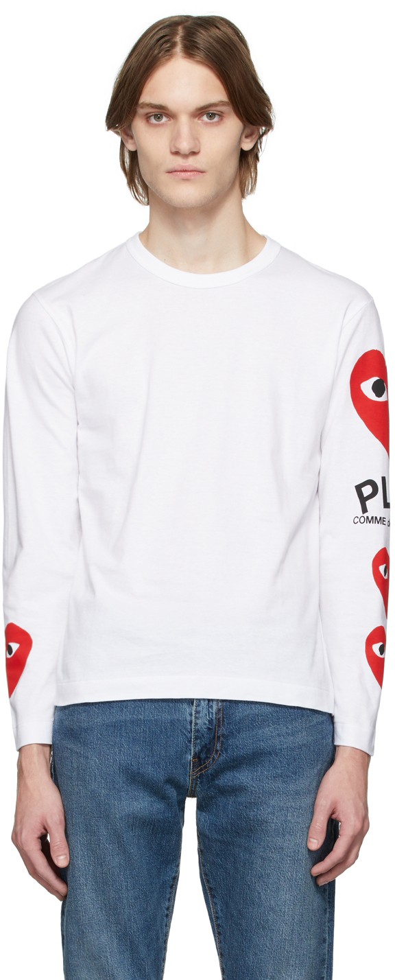 Ssense Uomo Abbigliamento Top e t-shirt Top White & Red Multi Heart Long Sleeve T-Shirt 