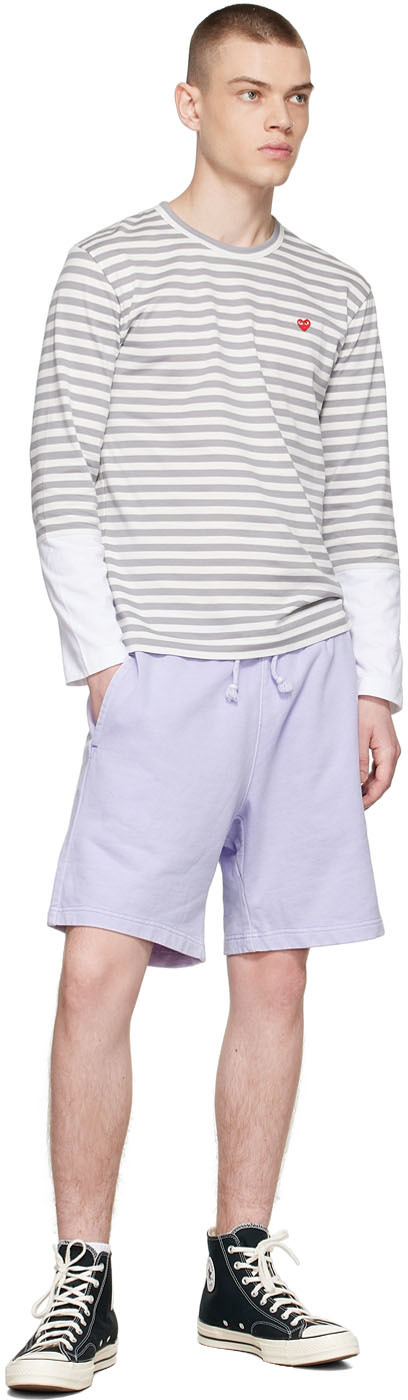 Comme des Garçons Play グレー＆ホワイト コットン 長袖Tシャツ