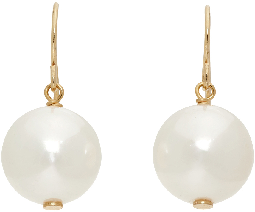 Jil Sander: Gold Pearl Drop Earrings | SSENSE UK