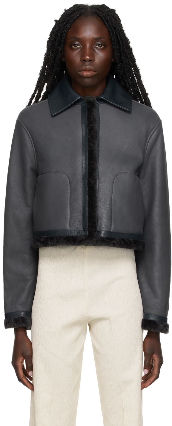 Jil Sander Navy Leather Jacket