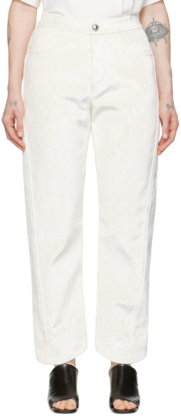 【関税込み】Jil Sander オフホワイト ビスコース トラウザーズ JIL SANDER ホワイトレザー二つ折り財布
