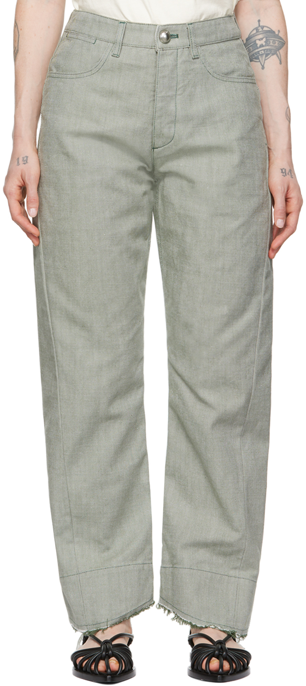 Jil Sander Green Raw-cuff Jeans In 307 Pine