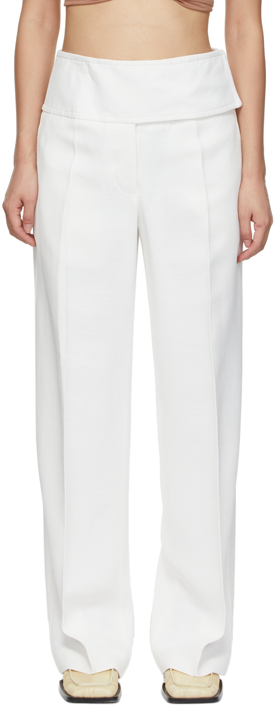 White Canvas Wide-Leg Trousers