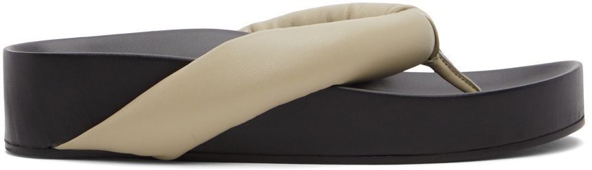 Jil Sander Khaki & Black Oversize Flip Flop Sandals
