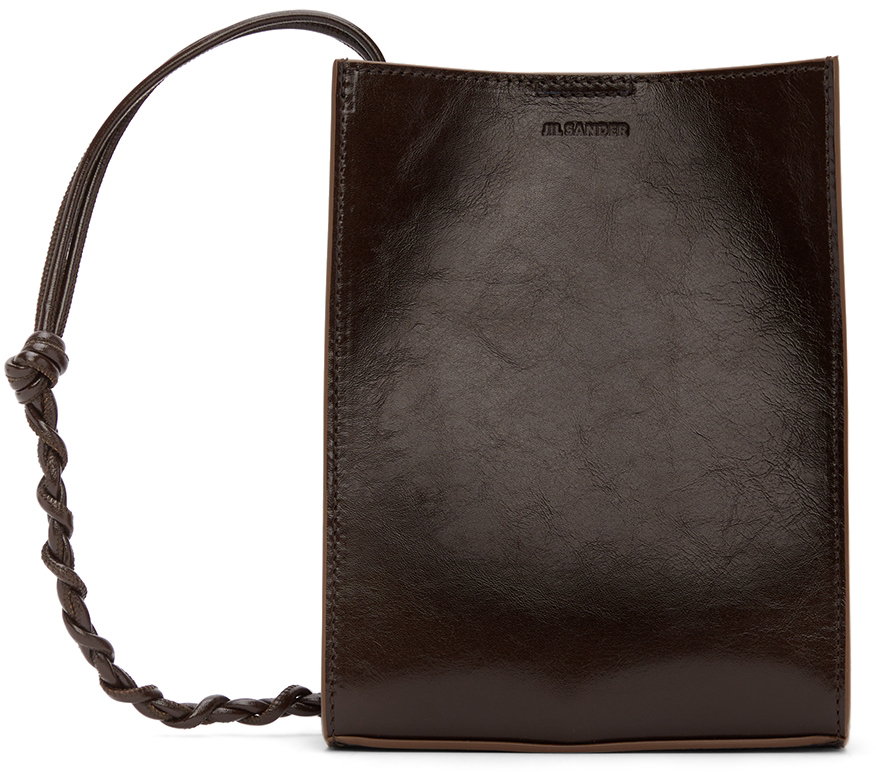 Mens Bags Messenger bags Jil Sander Leather Tangle Logo Debossed Shoulder Bag in Brown for Men 