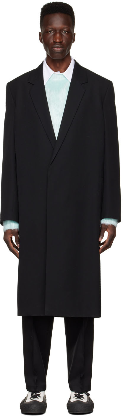 Jil Sander Black Wool Coat In 001 - Black