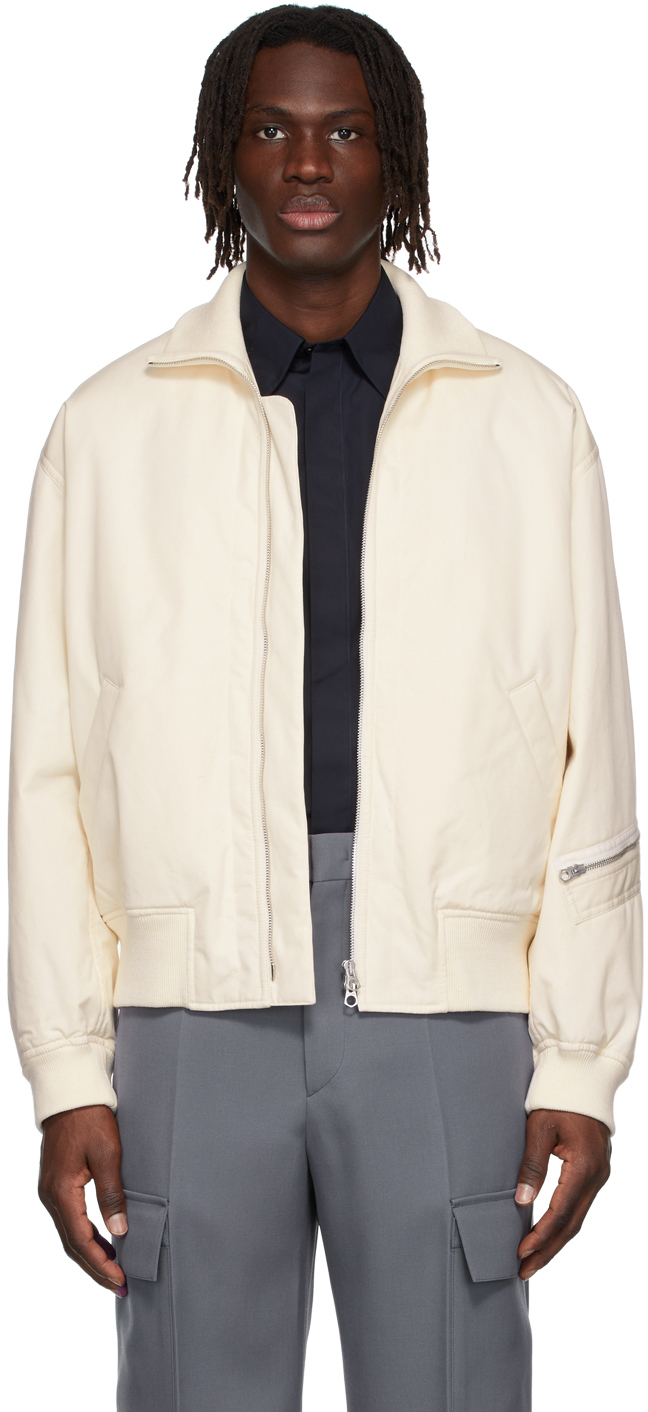 Jil Sander: Off-White Cotton Bomber Jacket | SSENSE