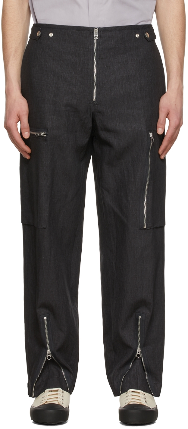 Navy Linen Cargo Pants