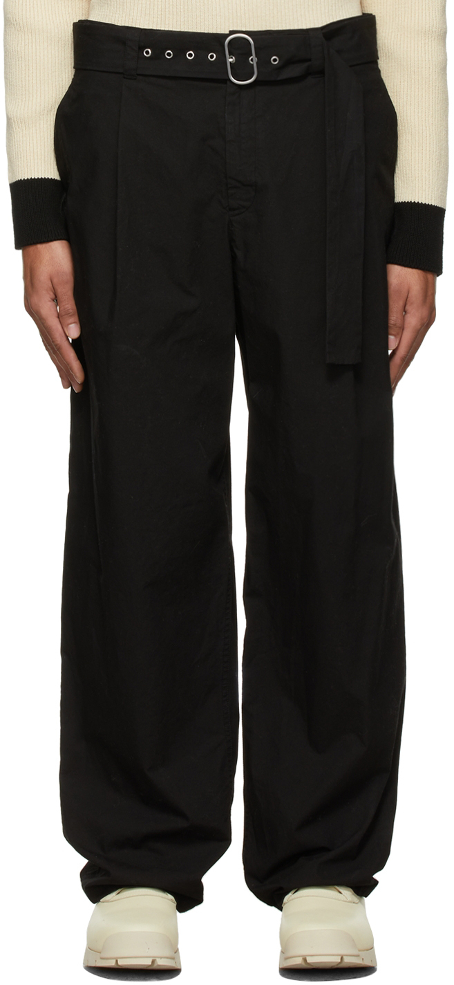 Black Canvas Wide-Leg Trousers by Jil Sander on Sale