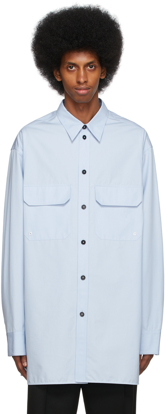 Chemise marine en coton Coton Jil Sander pour homme en coloris Bleu Homme Vêtements Chemises Chemises casual et boutonnées 