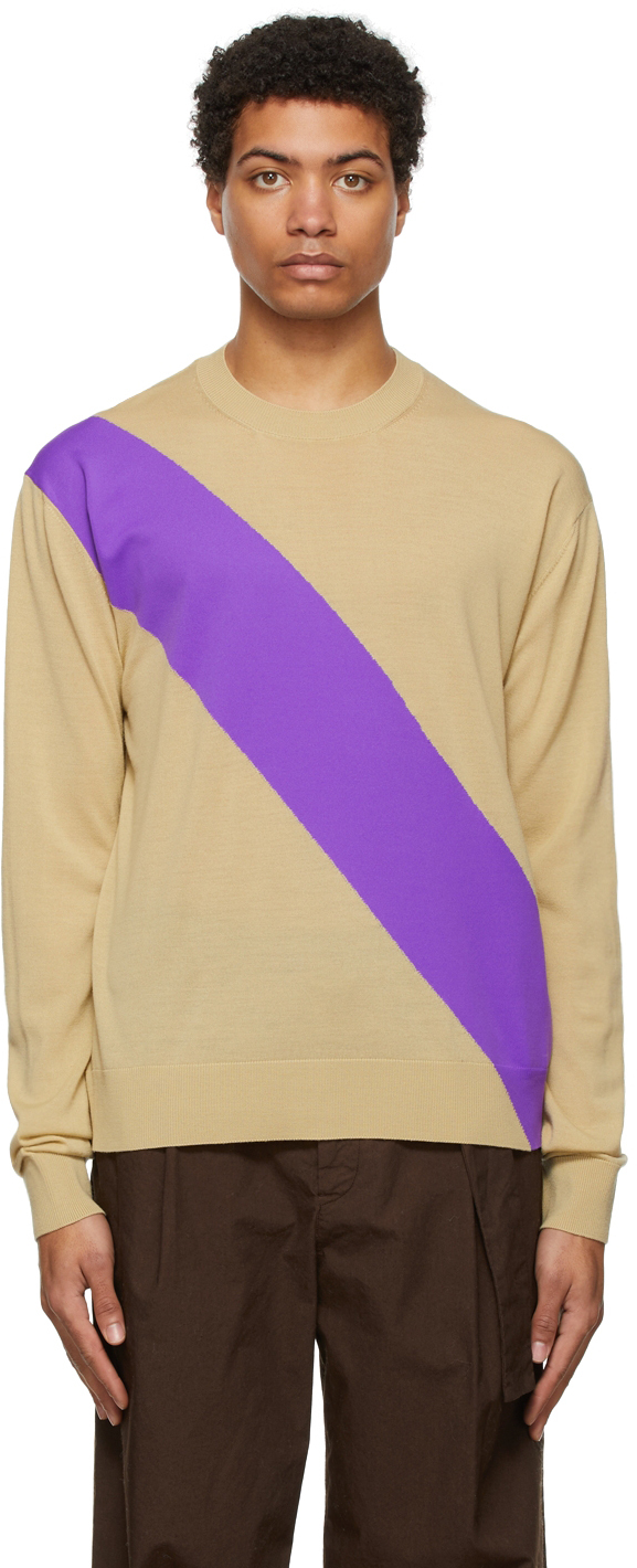 Jil Sander Beige & Purple Wool Sweater