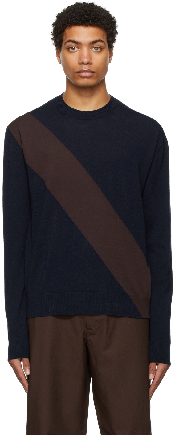 Jil Sander Navy & Brown Wool Sweater