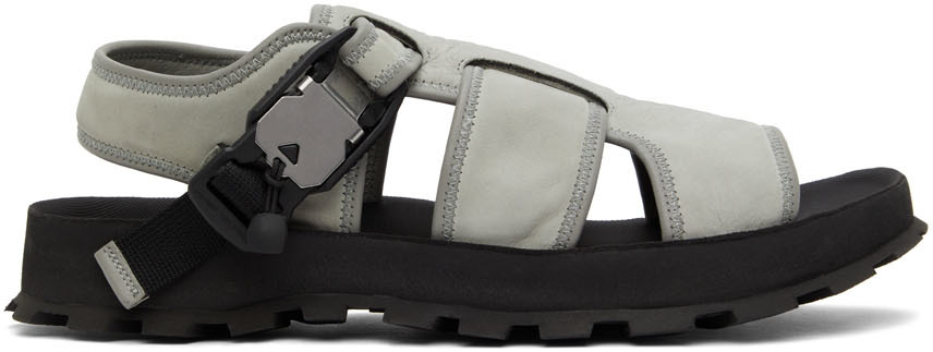 Jil Sander Grey Nabuk Sandals In 046 - Silver