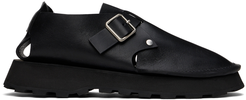 Jil Sander Buckled Leather Monk Shoes In Schwarz