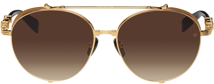 Balmain Gold & Brown Brigade II Sunglasses
