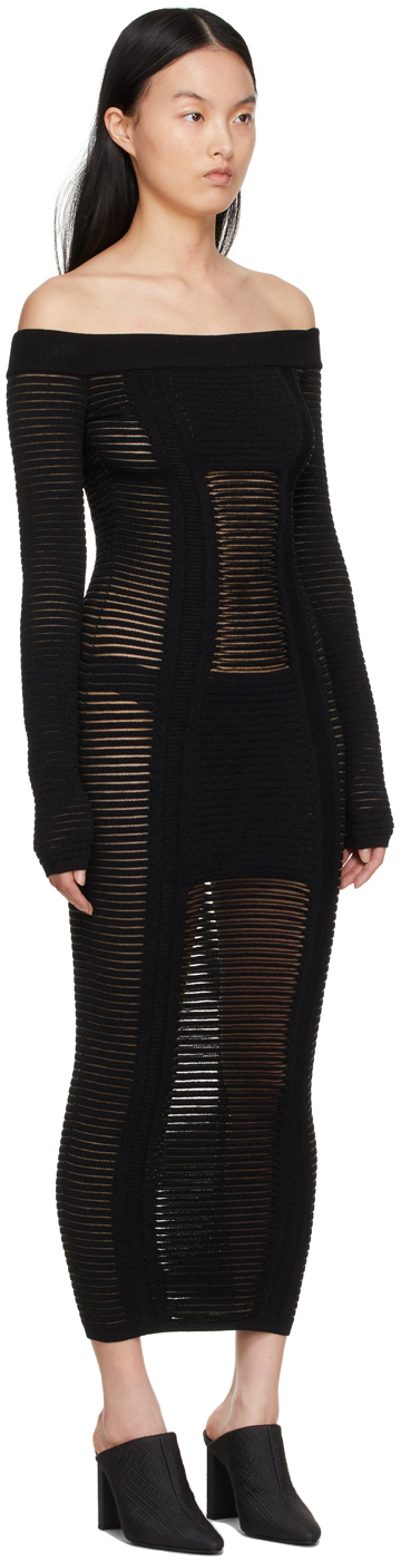 Balmain Black Viscose Midi Dress In 0pa Black