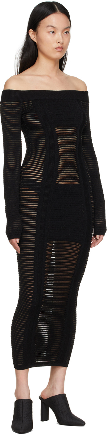 Balmain Black Viscose Midi Dress In 0pa Black